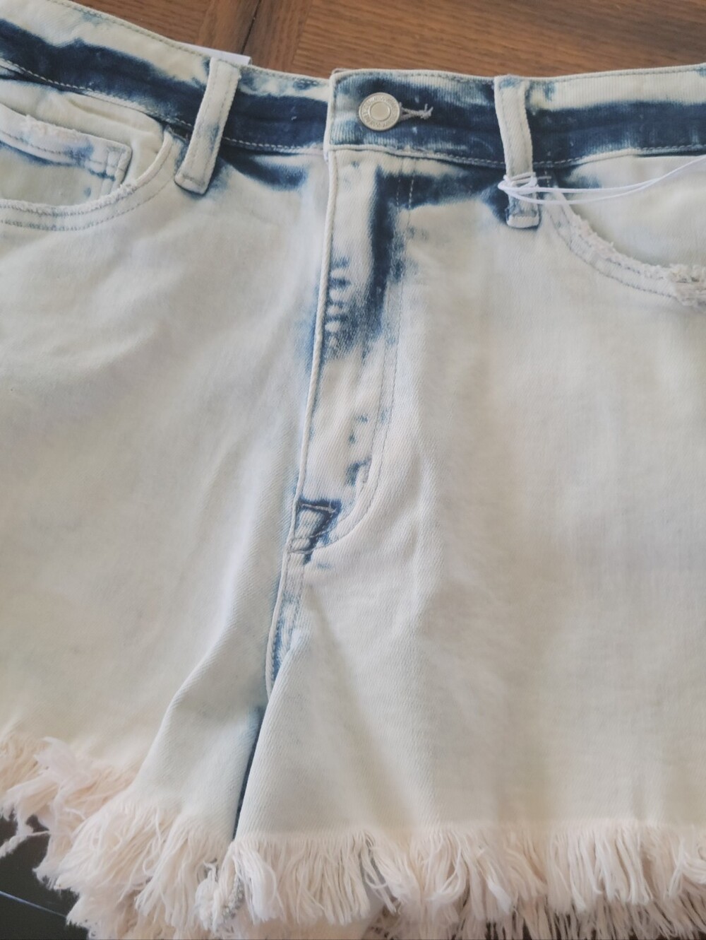 Vervet Light Wash Denim Fringe Hem Shorts